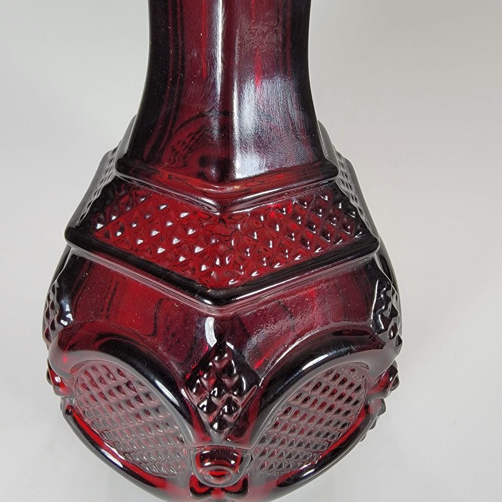 Avon 1876 Cape Cod Wine Decanter Oil Vinegar Dispenser Ruby Red Glass Vintage - Picture 4 of 10